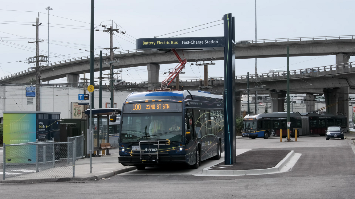 TransLink said the buses can be charged in about five minutes at charging stations while picking up passengers.
