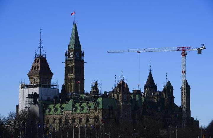 Construction renovations continue on Parliament Hill in Ottawa on Thursday, Dec. 17, 2020. 