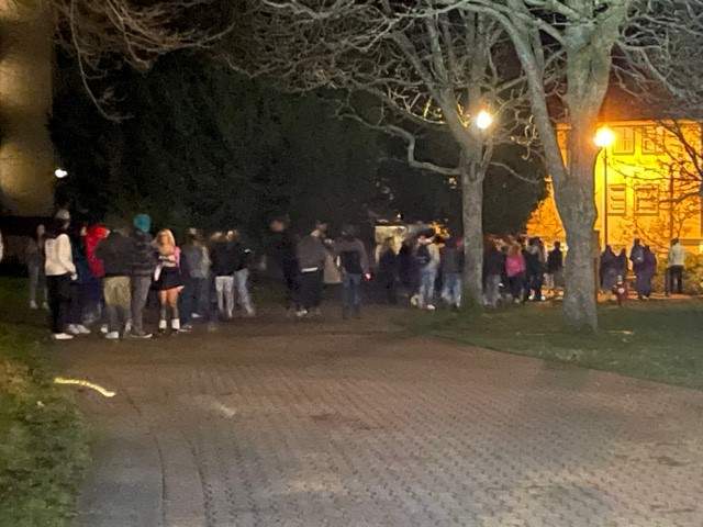 Police say around 100 people were gathered near UVIC campus Saturday night.