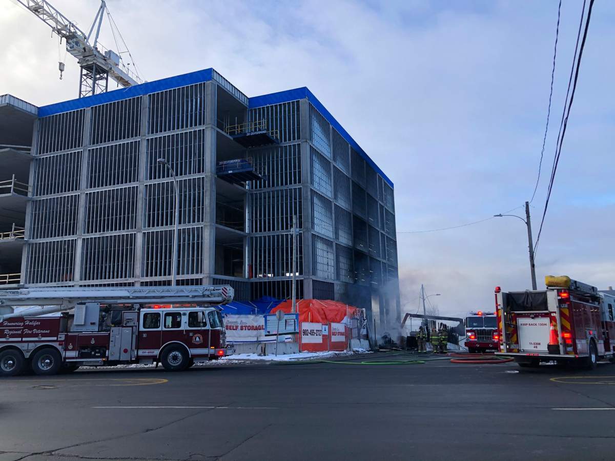 The scene of a construction site fire on Columbus St. in Halifax. 