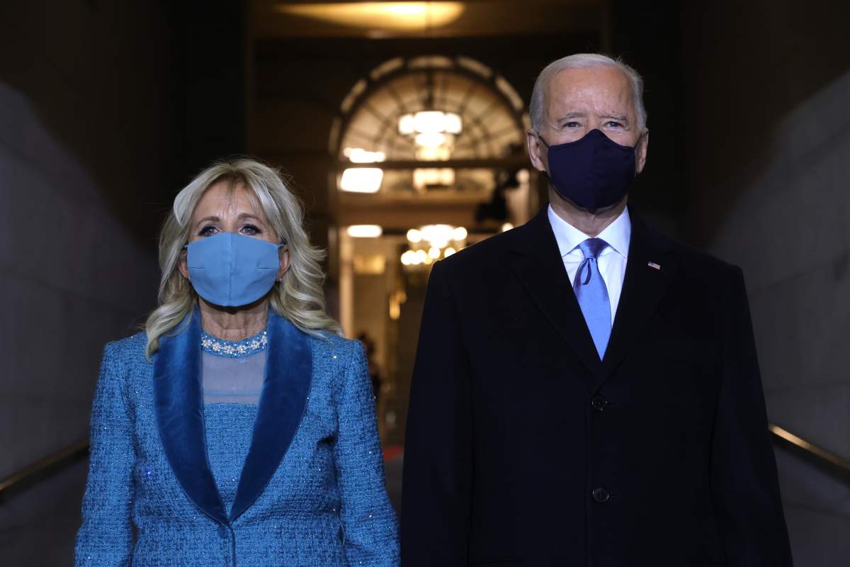 WASHINGTON, DC - JANUARY 20: U.S. President-elect Joe Biden and Jill Biden arrive at his Biden's inauguration on the West Front of the U.S. Capitol on January 20, 2021 in Washington, DC.  During today's inauguration ceremony Joe Biden becomes the 46th president of the United States. (Photo by Win McNamee/Getty Images).
