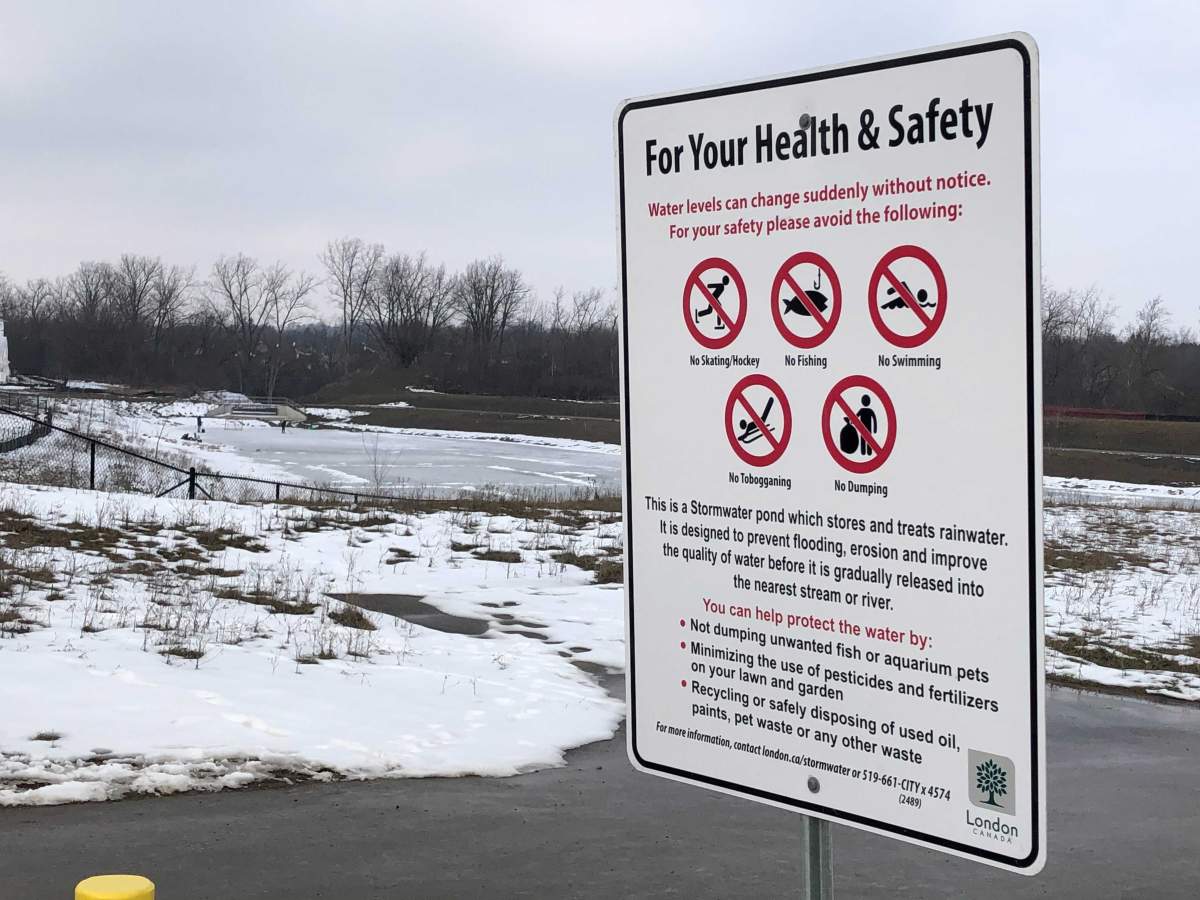 City of London officials stress that stormwater ponds can be unstable and dangerous for skaters.