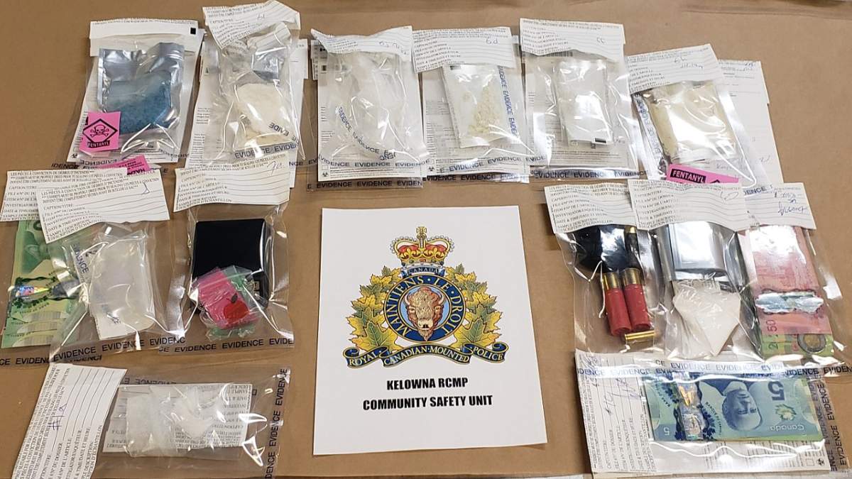 A photo of seized items following a recent drug bust along the 300 block of Mallach Road in Kelowna.