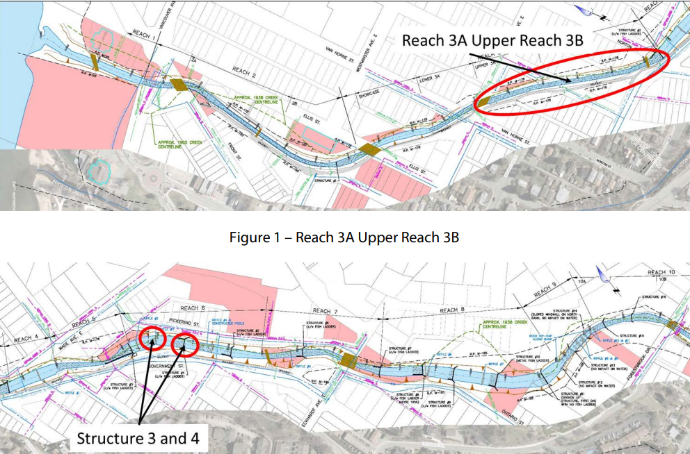 Areas identified along Penticton Creek for flood mitigation work.