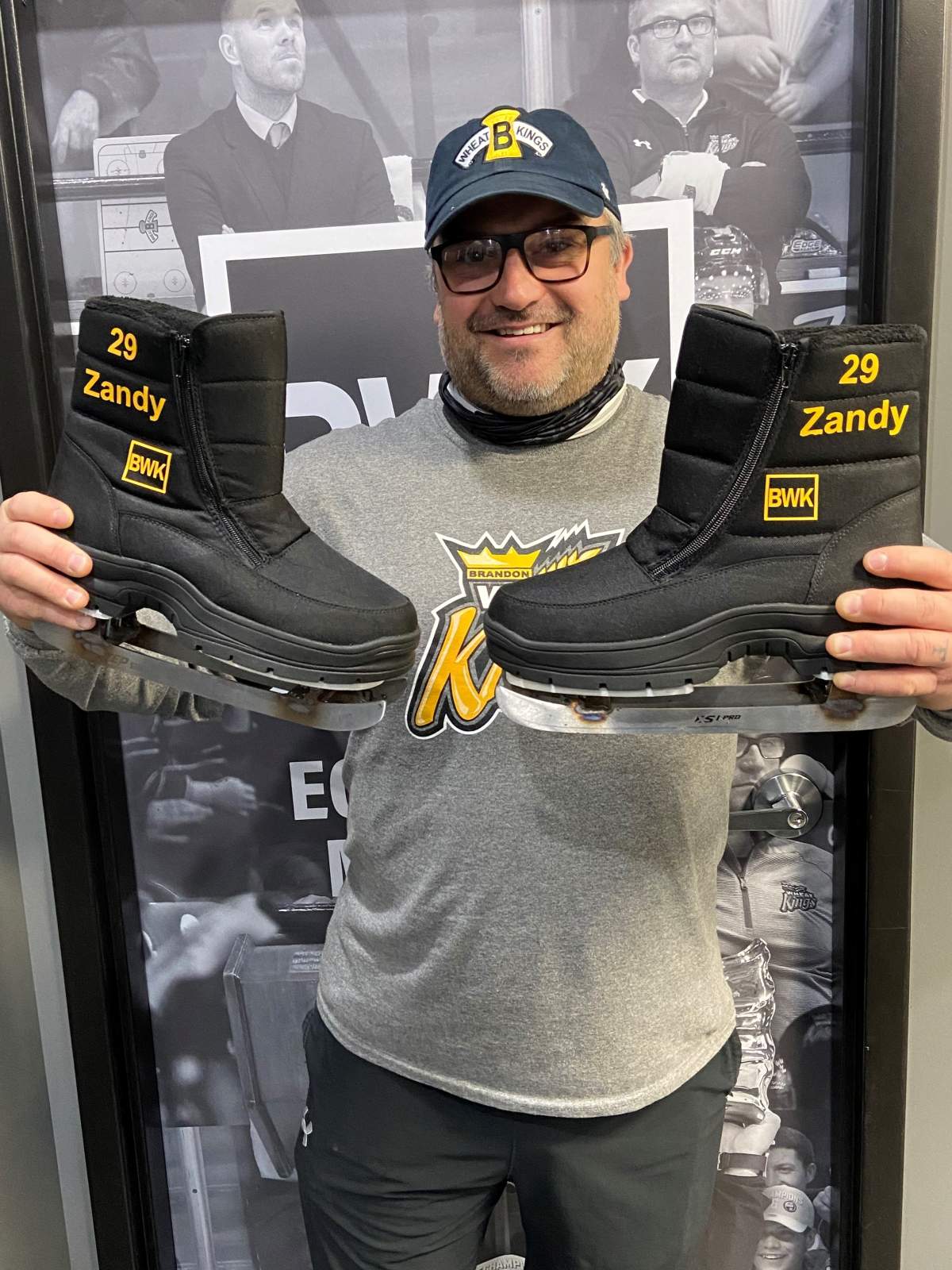 Dad Chad Wallin shows off the special skates.