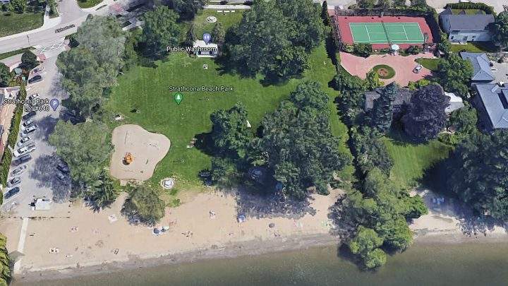 The newly purchased property situated on the right side of the park, in the photo above.