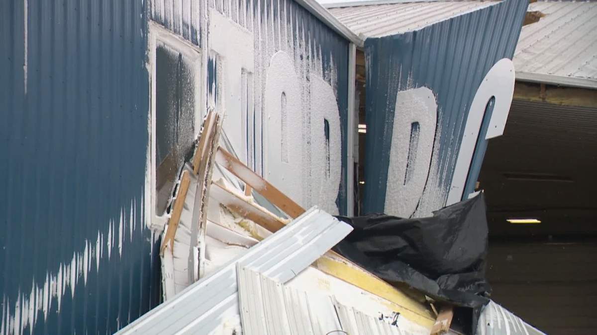 Tarpco Manufacturing in Milestone, Sask. following Wednesday night's wind storm.