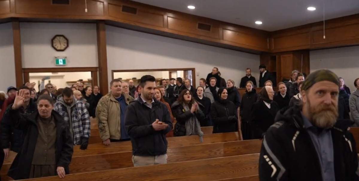 People inside of the Church of God in Aylmer, Ont., on Jan. 24, 2021.