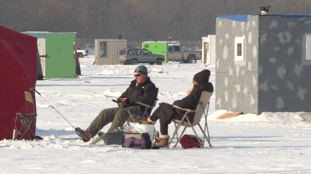 A couple fishing on the Red River near Selkirk on Sunday afternoon.