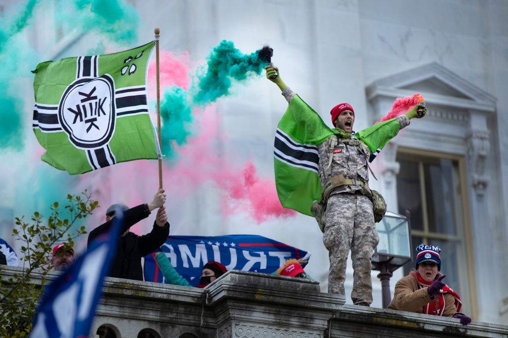 Trump supporters fly the Kek flag outside the U.S. Capitol on Jan. 6, 2021, in Washington, D.C.