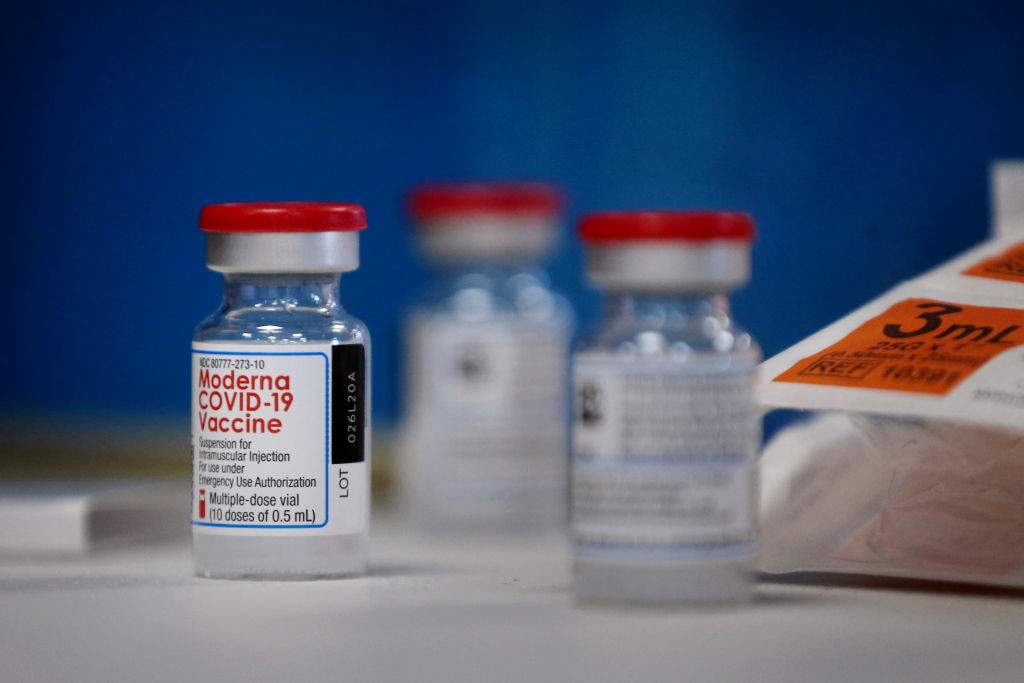 Jars of the Moderna COVID-19 vaccine are shown in this Dec. 30, 2020 file photo.