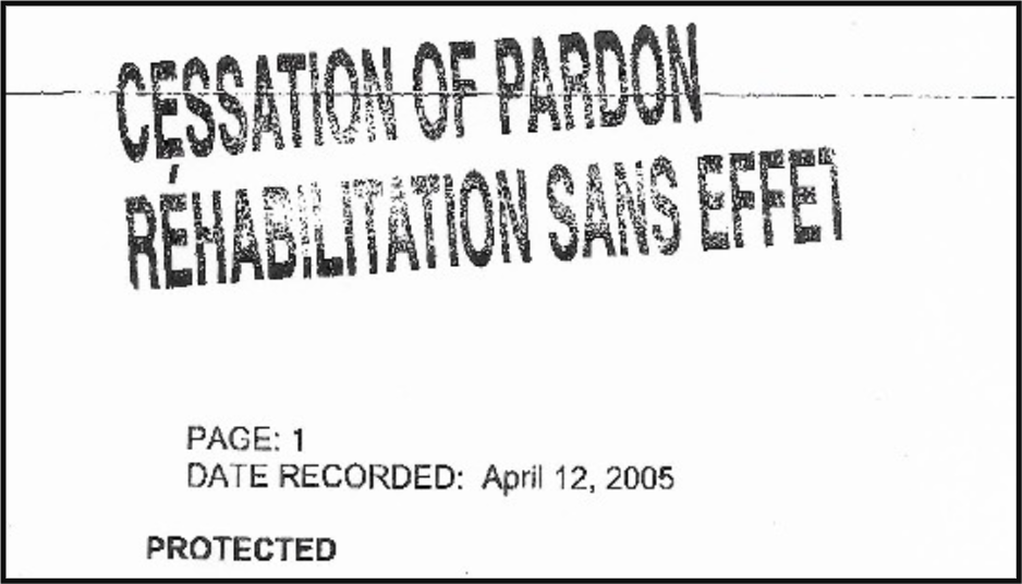 Copy of a Parole Board of Canada document submitted obtained from New Brunswick provincial court files.