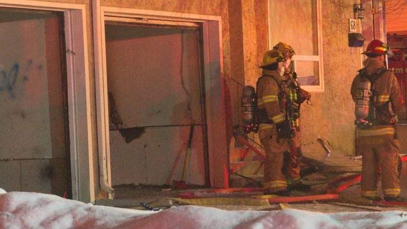 The Calgary Fire Department responds to a fire at the Radisson Village townhouse complex in the 3100 block of Radcliffe Crescent Southeast on Friday, Jan. 29, 2021. 