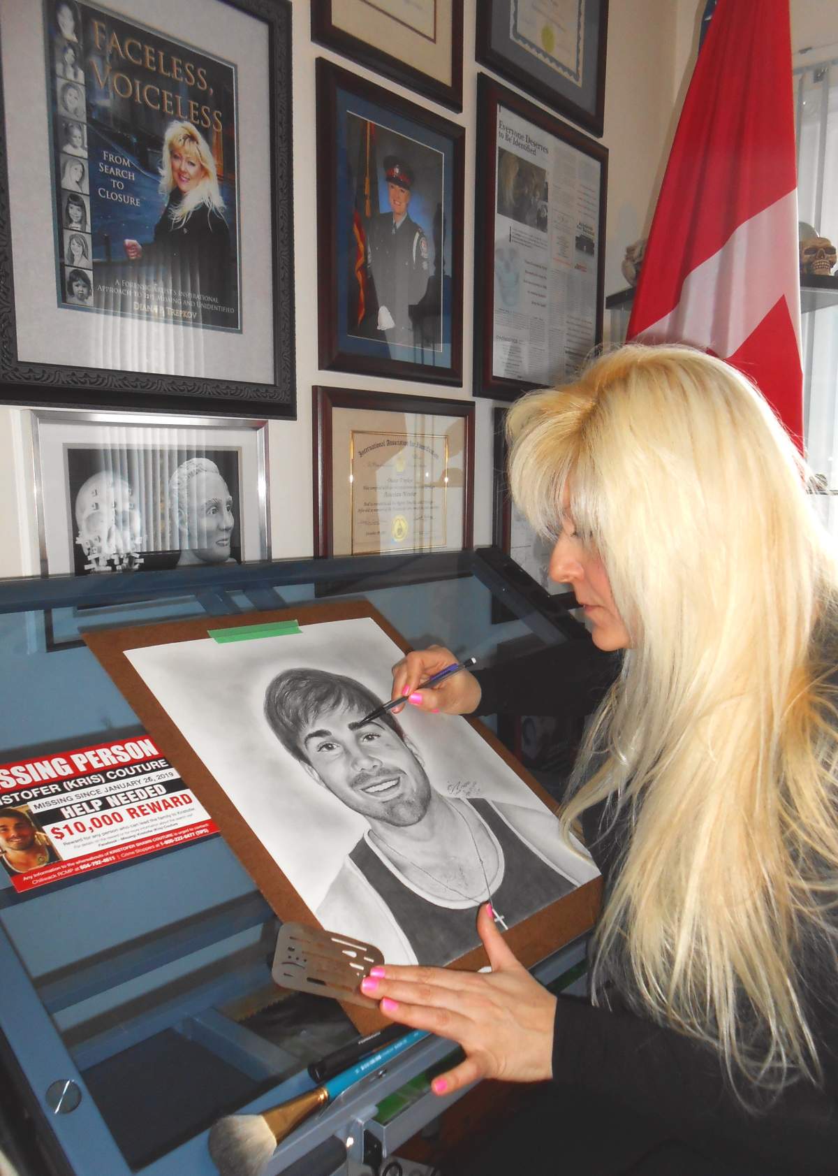 Diana Trepkov working on the updated sketch of Kristofer. Credit: Diana Trepkov