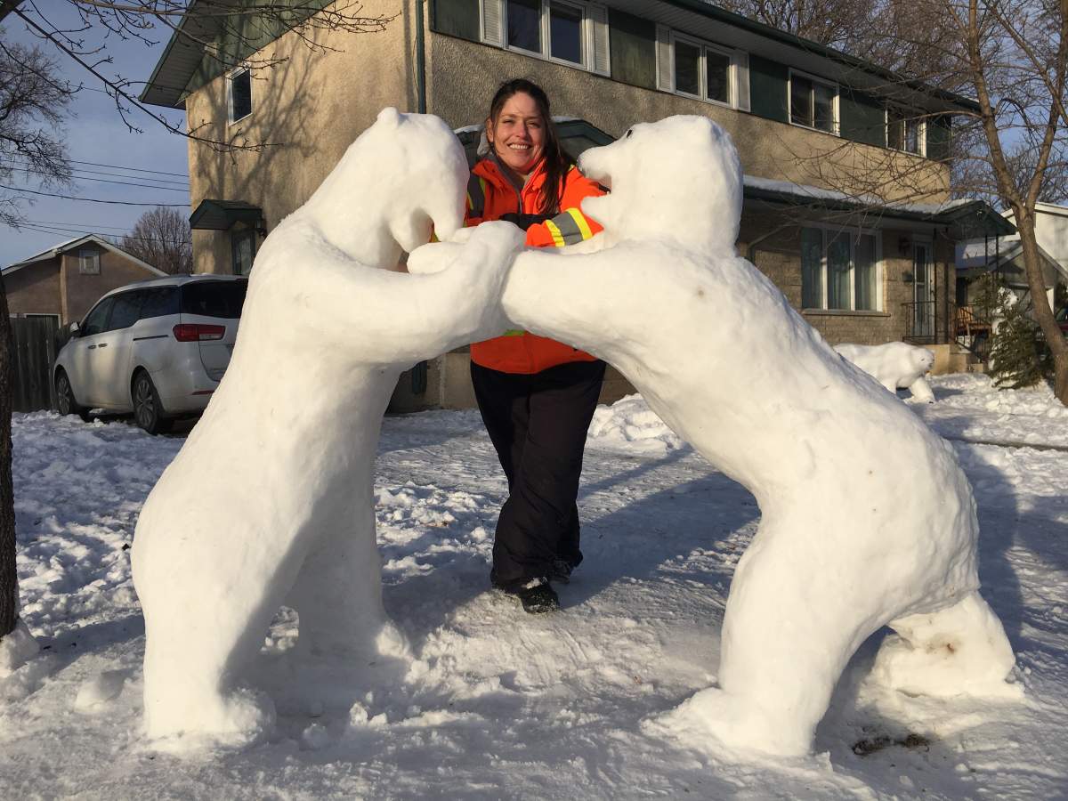 Vinora Bennett with some of her snow creations.