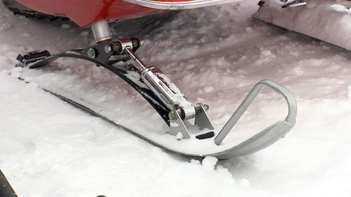The skid of a snowmobile