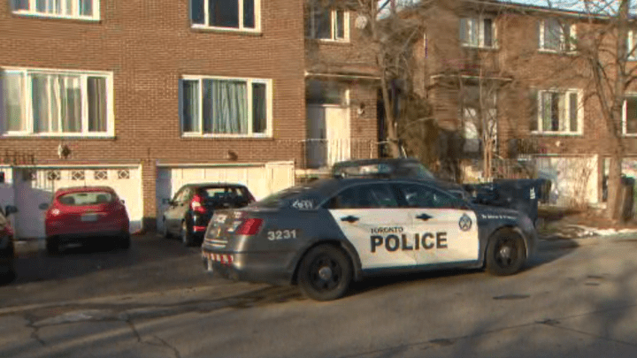 Police at the scene of a stabbing in North York on Saturday.
