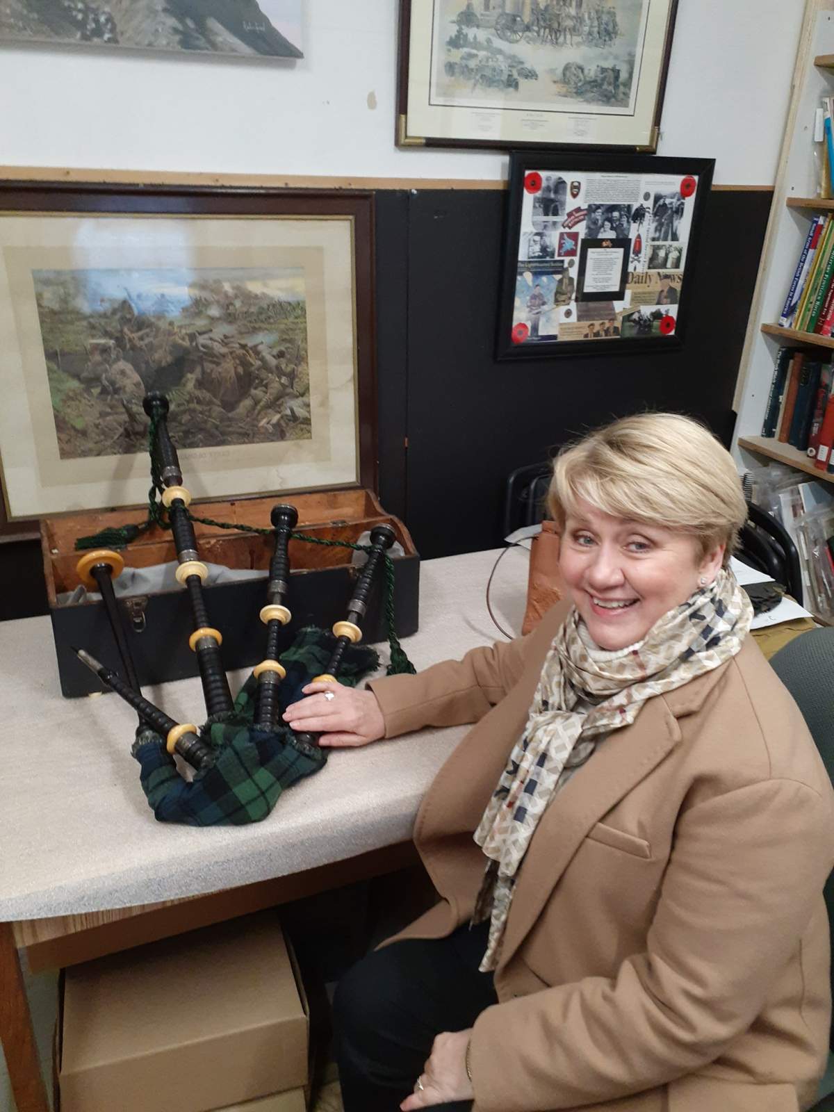 Brenda Steele welcoming home her grandfather’s bagpipes to Nova Scotia after they spent 50 years out west