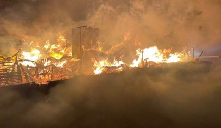 The fire completely destroyed the two-storey detached garage in the RM of Star City on Saturday morning.