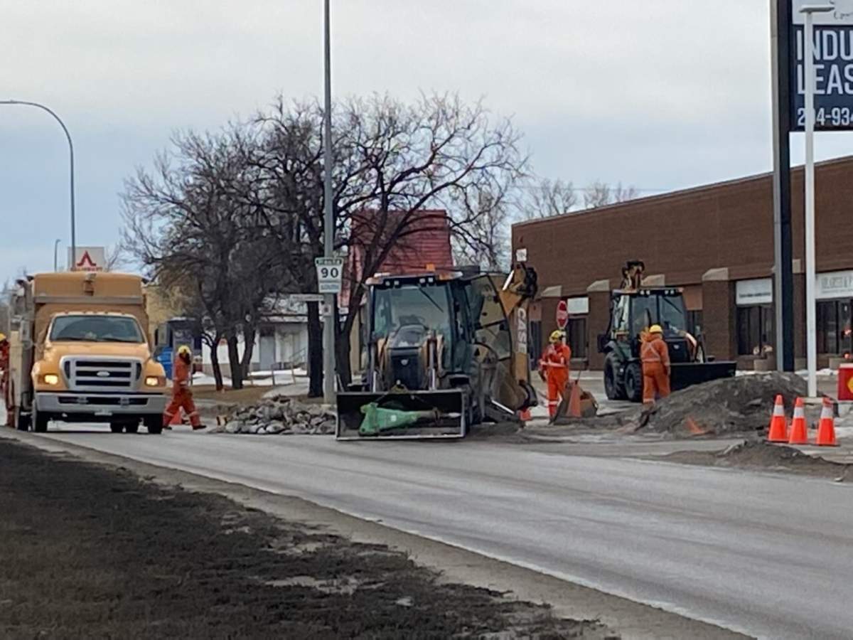 Crews work on Route 90 after police closed a stretch of the roadway for a gas leak Tuesday.