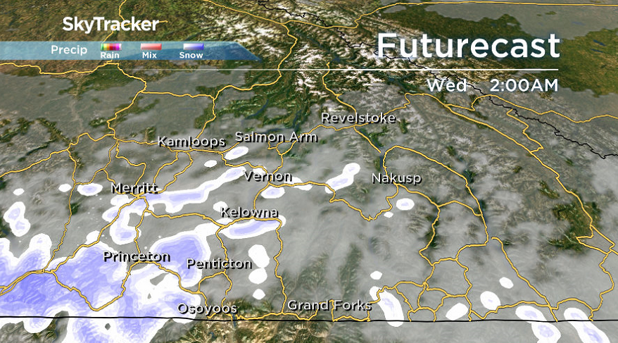 A chance of flurries arrives in the Okanagan Tuesday night into early Wednesday.
