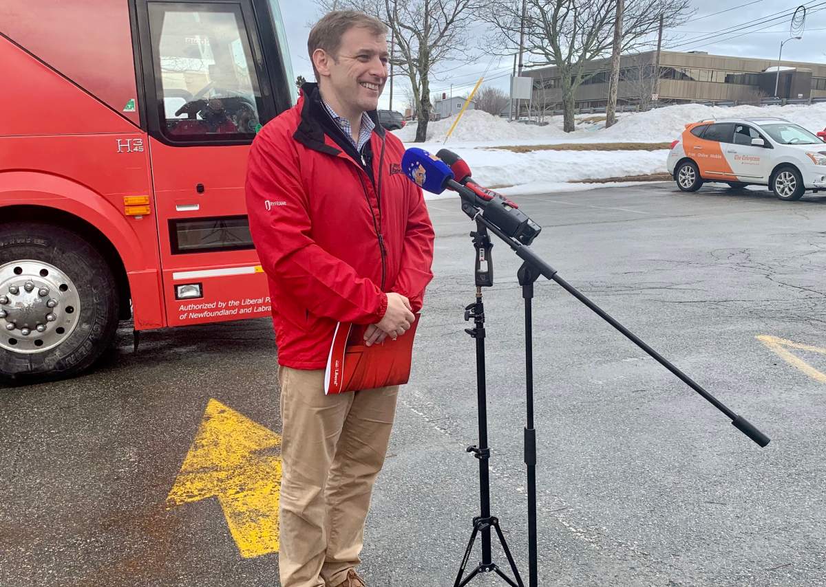 Liberal Leader Andrew Furey speaks to members of the media  in St. John's N.L. on Thursday, February 4, 2021. Newfoundland and Labrador will hold a provincial election on Saturday, February 13, 2021. THE CANADIAN PRESS/Sarah Smellie.
