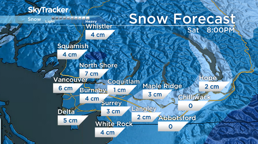 Possible snowfall amounts for the Lower Mainland