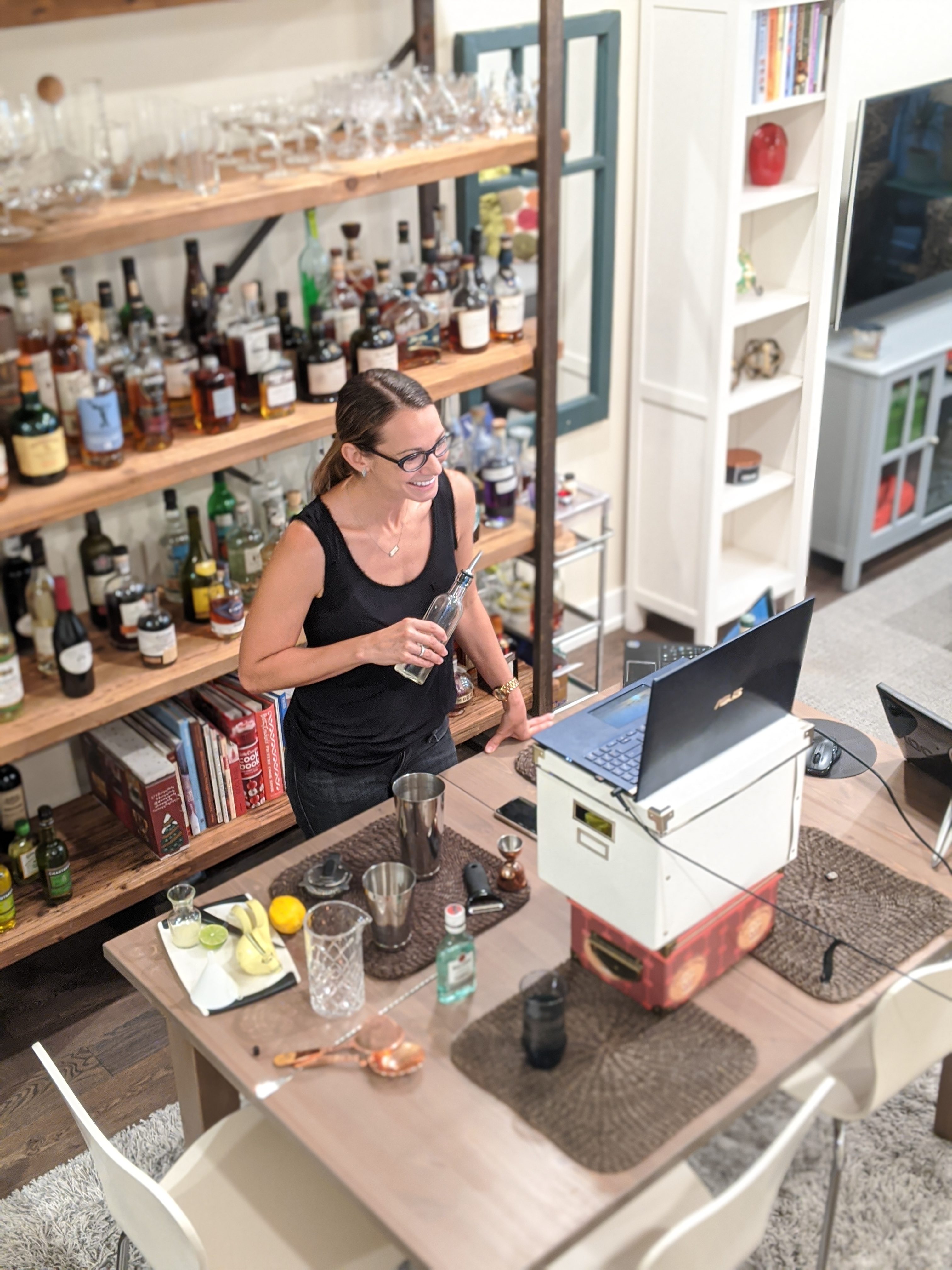 Famous Last Words owner Marlene Thorne teaching an online cocktail class.
