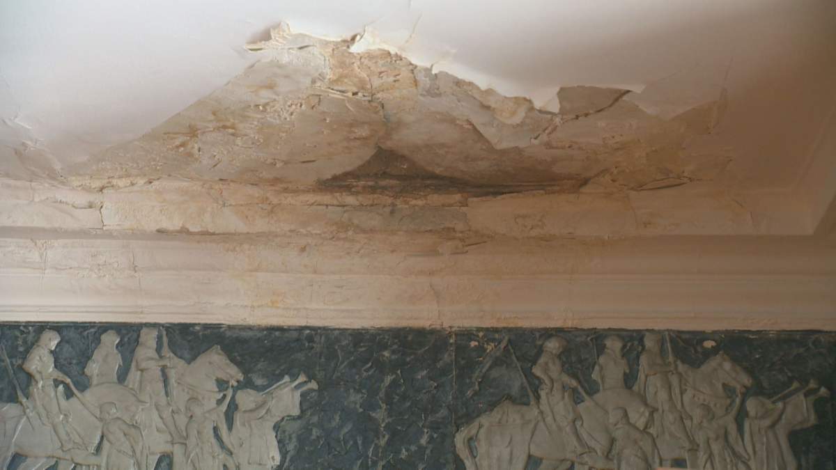 Mould damage is seen on the Cook home dining room ceiling.