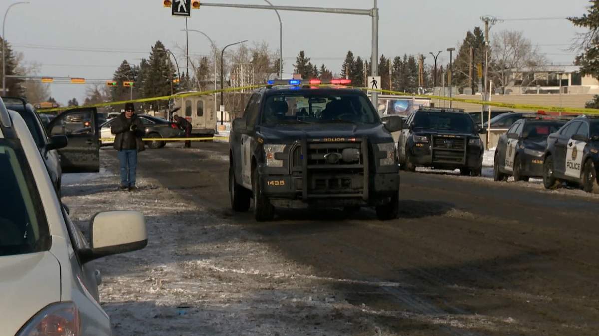 Calgary police outside Forest Lawn High School following reports of shots being fired.