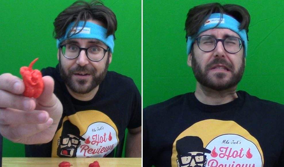 Mike Jack of London, Ont., as seen in a Guinness World Records video of his Carolina Reaper attempt.