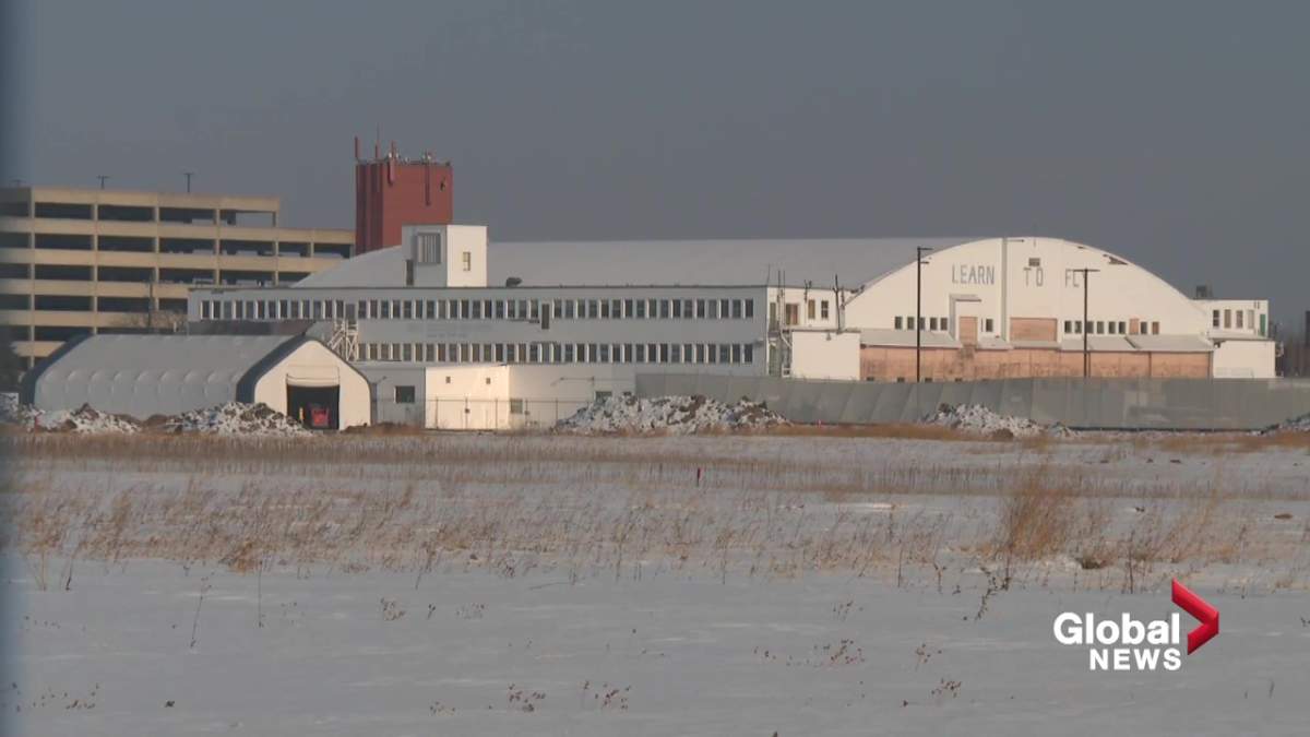 Hangar 11 at the former site of the Edmonton City Centre Airport in February 2021.