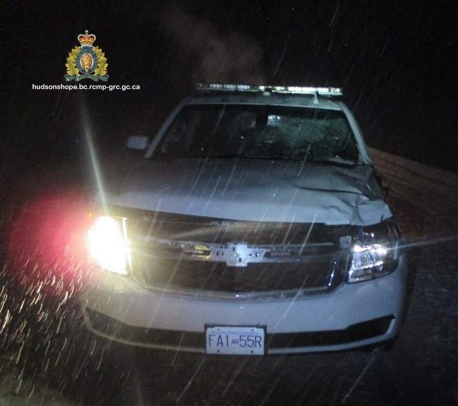 Another view of the damaged RCMP vehicle.