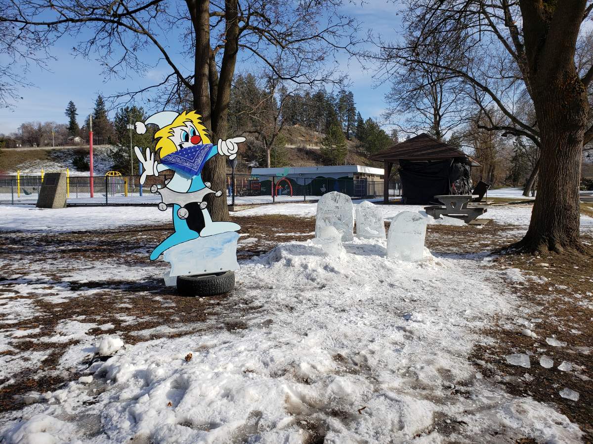 Damaged ice sculptures at the Vernon Winter Carnival