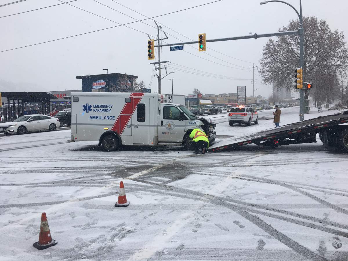 An accident involving an ambulance in Kelowna at Springfield and Spall roads on Thursday, Feb. 18, 2021.
