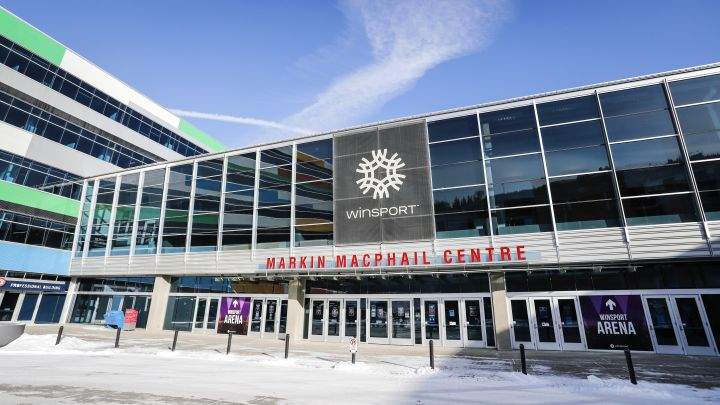 Preparations are under way at WinSport's Markin MacPhail Centre where the Scotties Tournament of Hearts will take place, in Calgary, Thursday, Feb. 11, 2021.