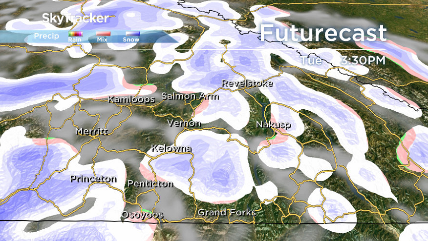 The risk of mixed precipitation returns to the Okanagan Tuesday afternoon.