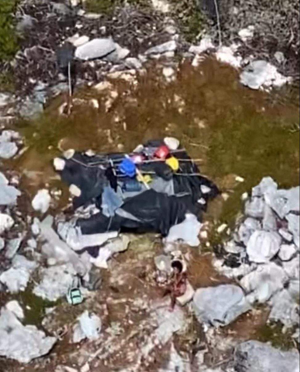 A castaway camp is shown on Aguilla Cay near the Bahamas on Feb. 8, 2021.