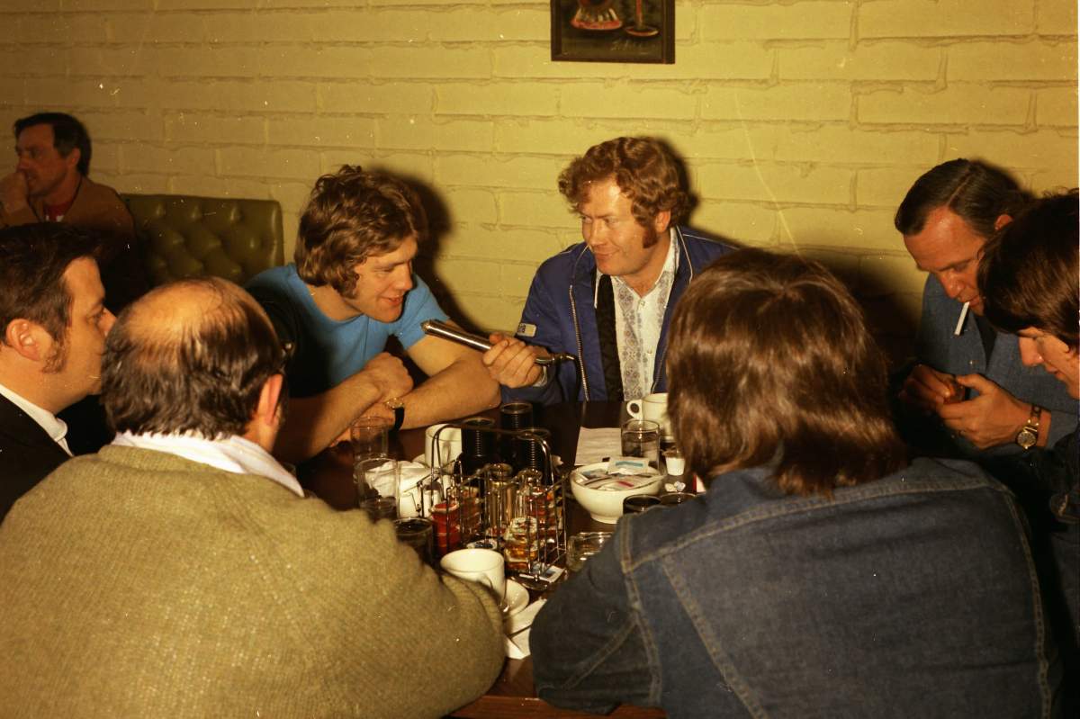 Ridley in his element, interviewing Tom Lysiak in the early 1970s.