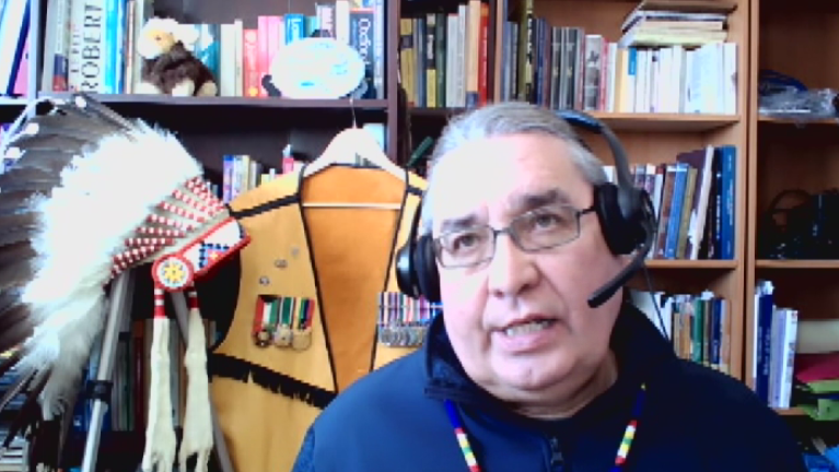 Bob Crane with his warrior’s headdress in 2021.