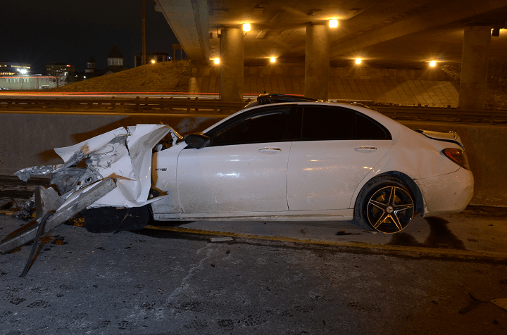 The scene of the collision on Highway 401 at Victoria Park.