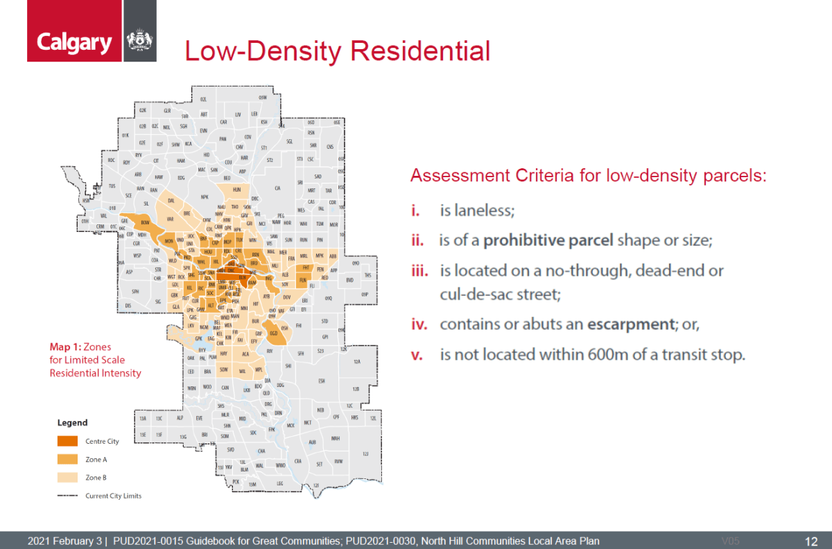 A maps of Calgary neighbourhoods that could be available for increased densification.