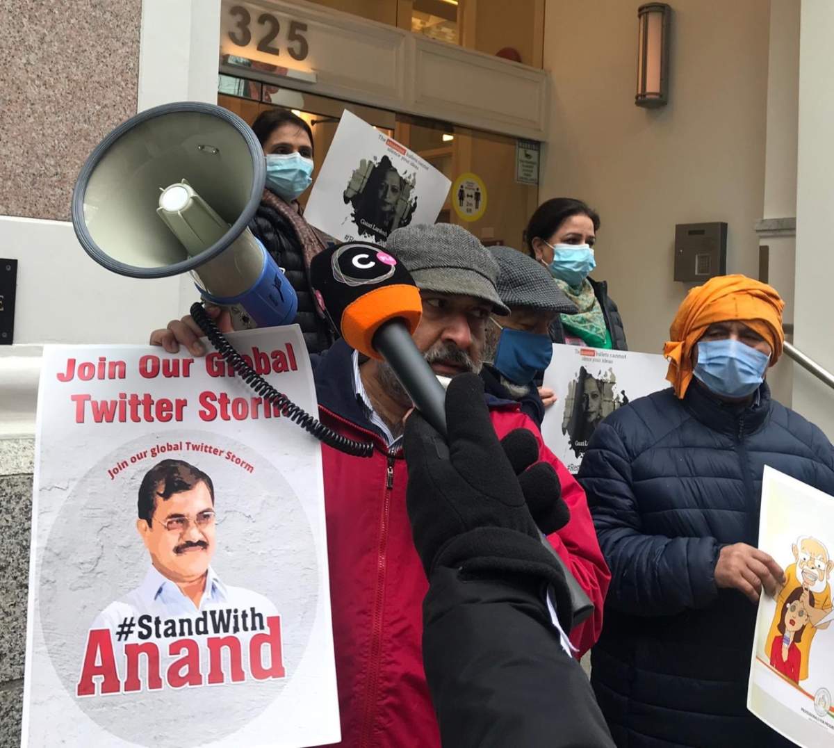 Members of the Punjabi Press Club of B.C. gather outside the Indian consulate in Vancouver on Monday, Feb. 8, 2021. Courtesy: Punjabi Press Club of B.C.