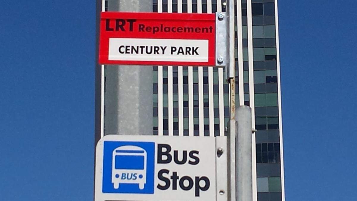 An LRT Replacement bus stop in Edmonton.