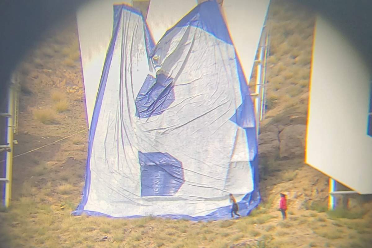 Pranksters hang a banner on the Hollywood sign in Los Angeles, Calif., on Feb. 1, 2021.