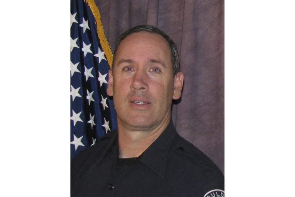 This photo tweeted by the Boulder Police Department late Monday, March 22, 2021, shows Officer Eric Talley. Police say multiple people have been killed in a shooting at a supermarket in Boulder, Colo., including Talley.