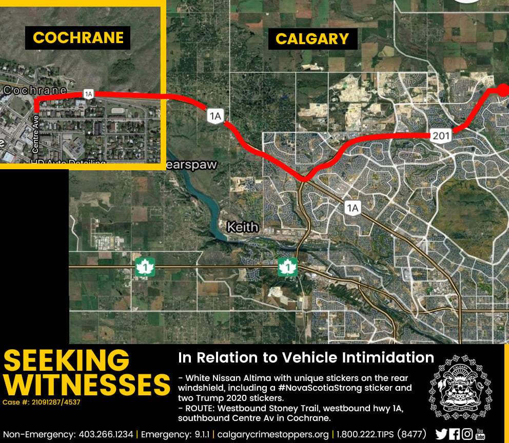 Calgary Police are looking to speak with anyone who may remember seeing the incident or who was driving in the area at the time and may have dashcam footage.