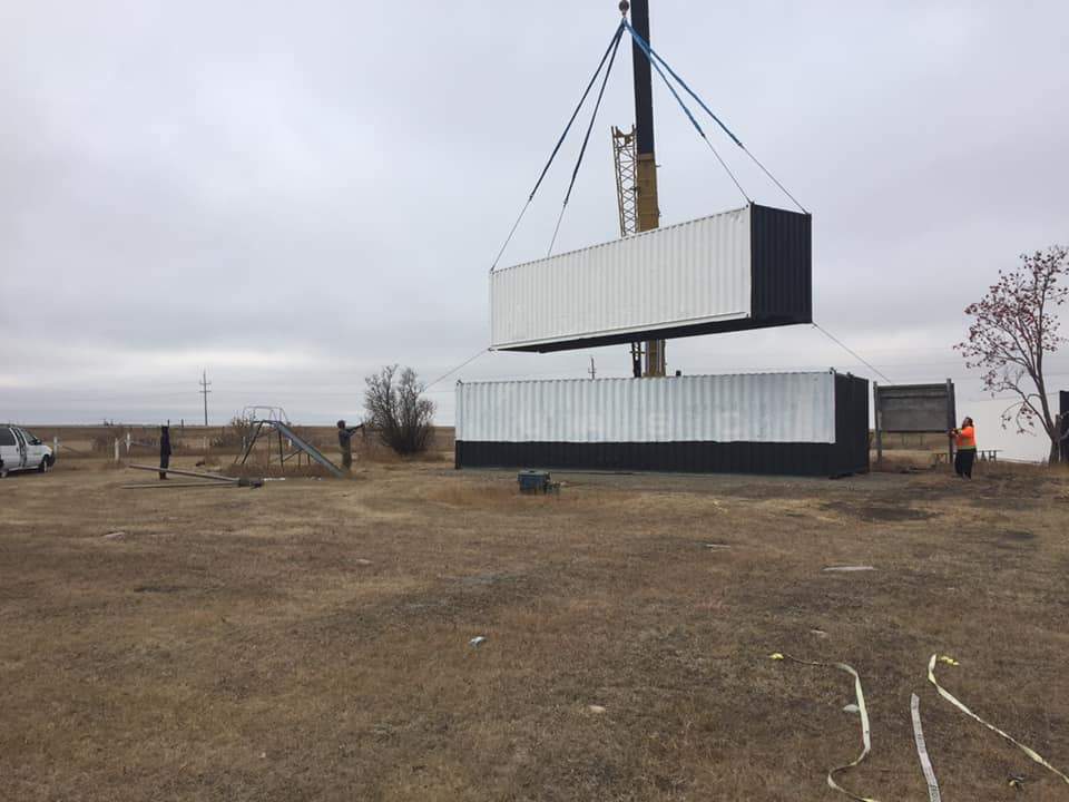 Struss says the theatre built their new screen with shipping carts to hold up to prairie winds.
