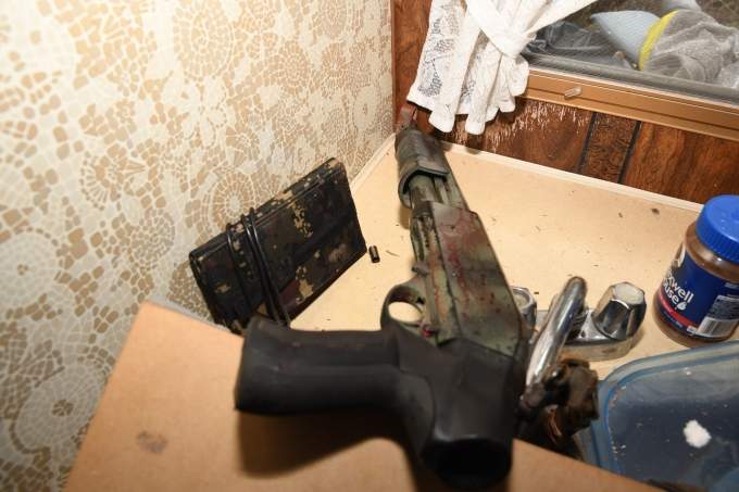 A firearm recovered at the scene