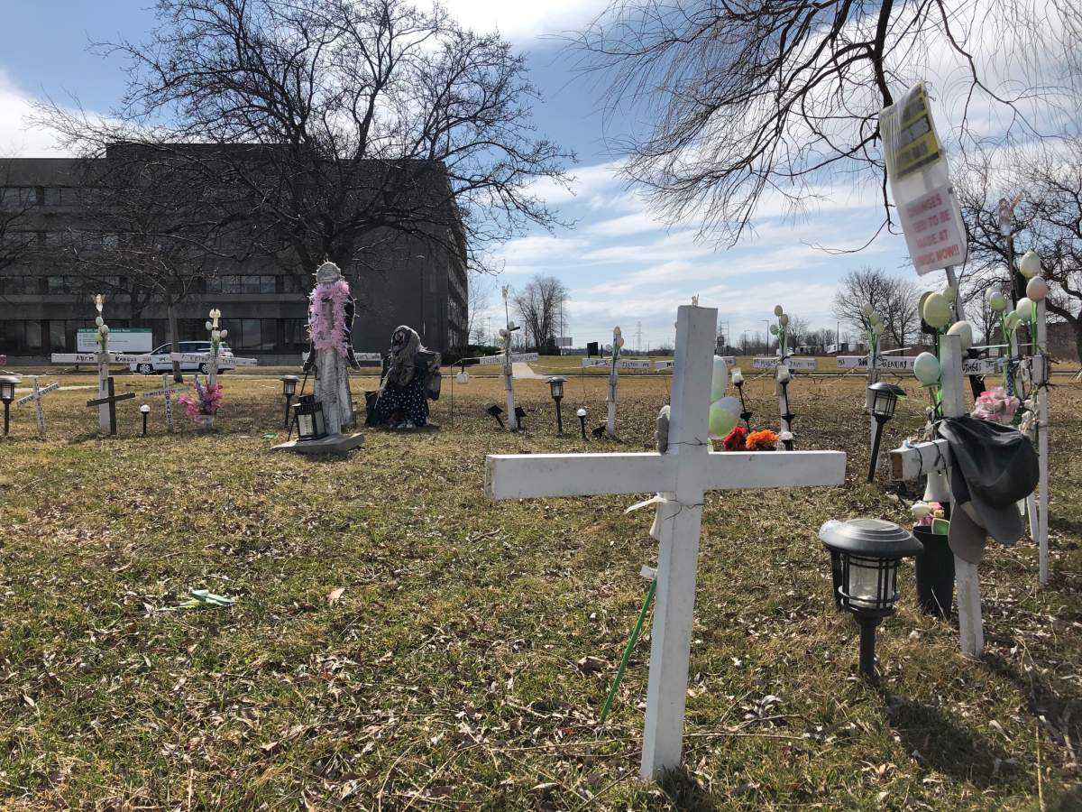 MARCH, 2021 - A memorial sits outside of London's Elgin-Middlesex Detention Centre to honour the inmates who have died at the troubled jail.